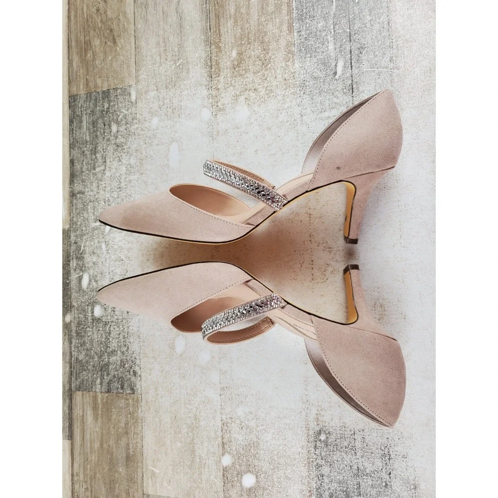Nina Buffy Womens Pumps Sz 8.5 M Beige Rhinestone Embellished Strap Pointed Toe